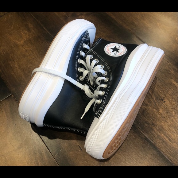 CONVERSE CHUCK TAYLOR MOVE PLATFORM HIGH TOP BLACK leather NEW - Picture 14 of 16